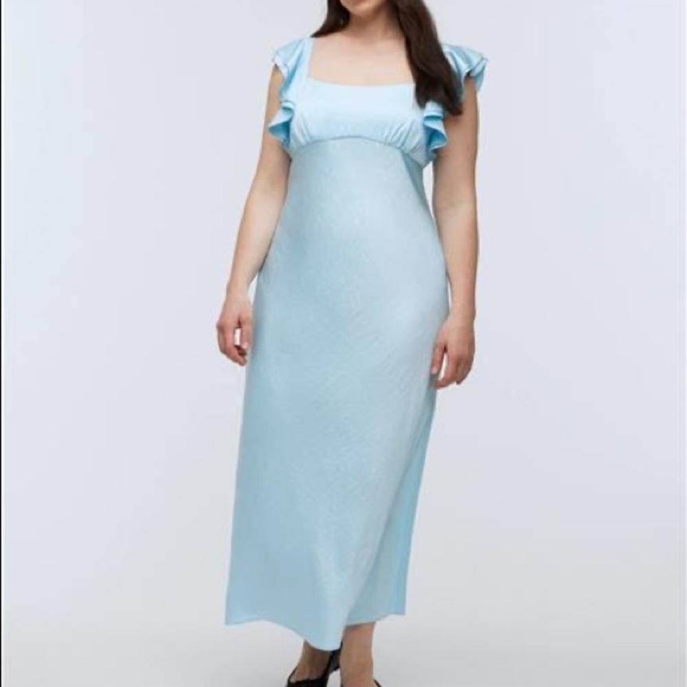 Madewell NWT Flutter-Sleeve Maxi Slip Dress Blue
